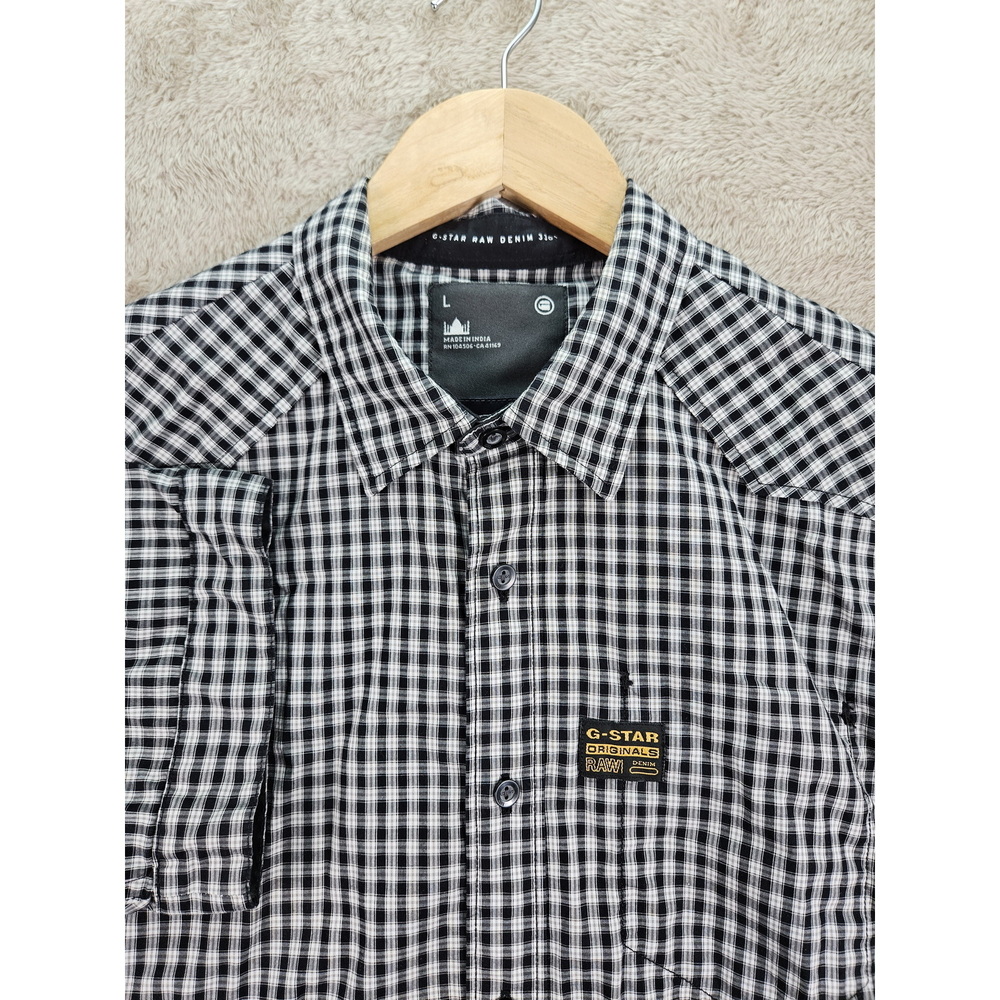 G-STAR RAW Black and White Plaid Long Sleeve Shirt Buttons-down Men's Size L